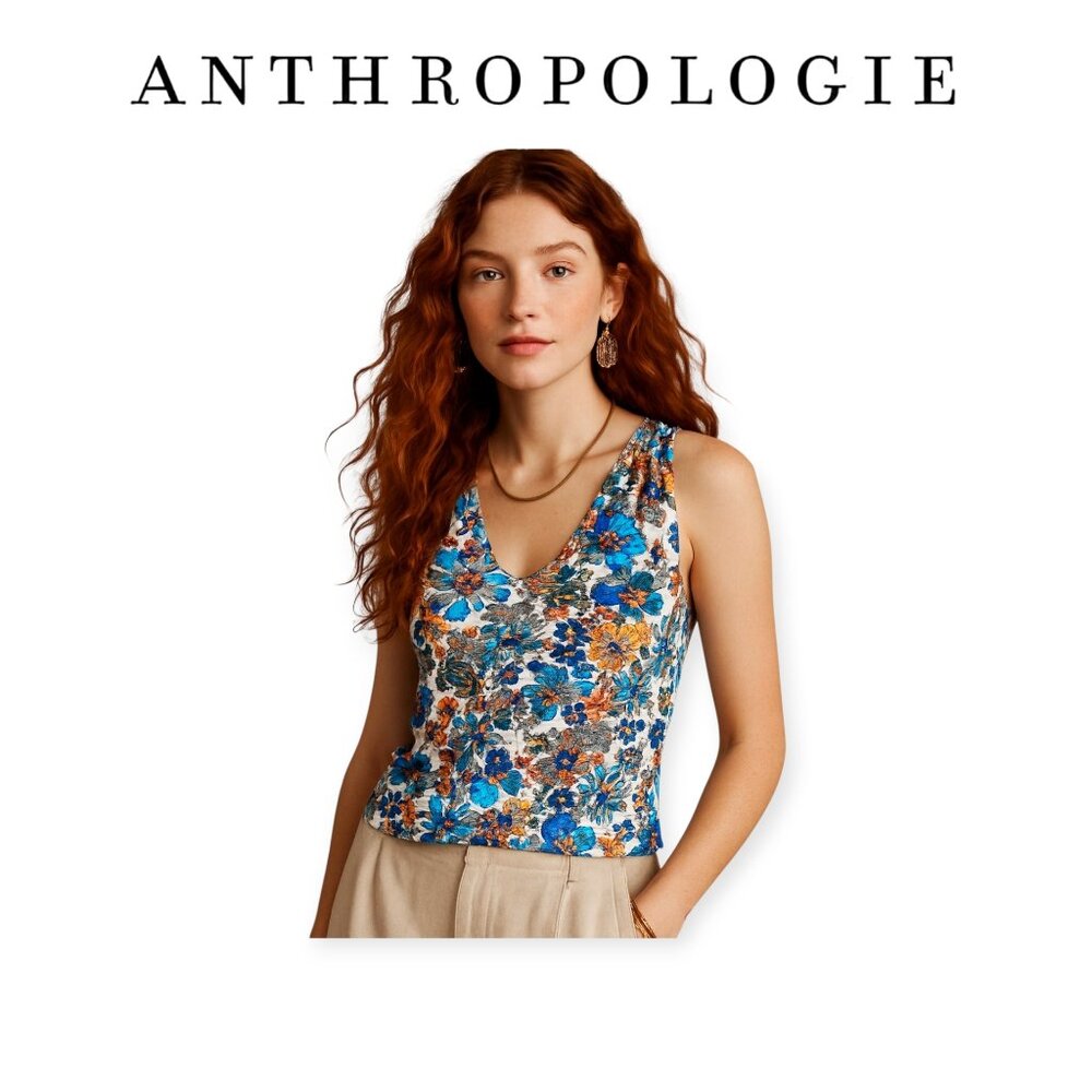 Cottagecore Floral Porridge Anthropologie Tank Top XS Vintage Summer V-Neck Top